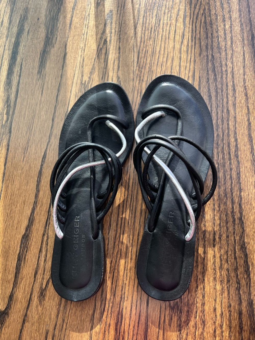 Kurt Geiger Black Strappy Sandals with Silver Accent